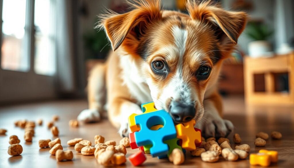 dog playing with puzzle toy