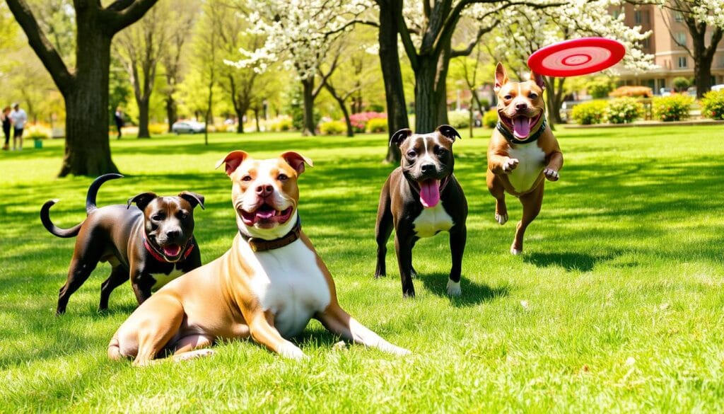 pitbull dog breeds playing