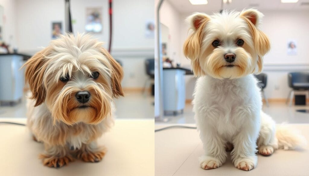 Before and after dog grooming